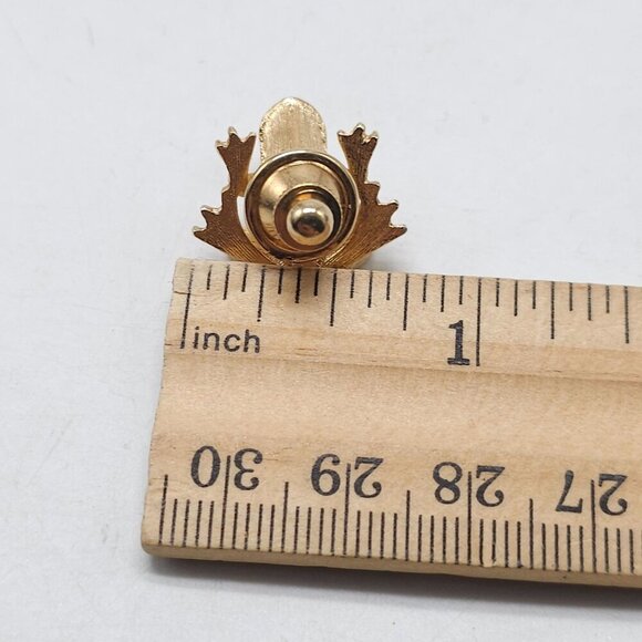 Gold Tone Avon Frog Lapel Pin Green Rhinestone Eyes Textured Finish - Picture 4 of 5